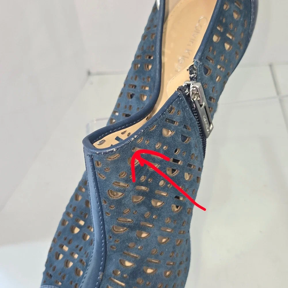 Calvin Klein Kailani Navy Blue Laser Cut Peep Toe Heeled Bootie Pump 11M 34E0936